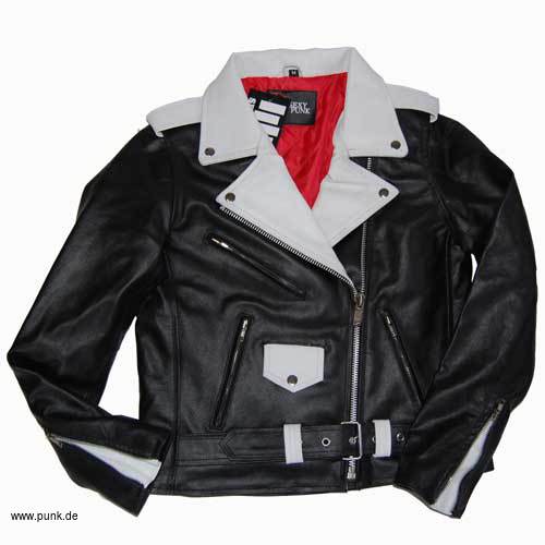 Sexypunk: Girlielederjacke Thunderella, schwarz-weiß