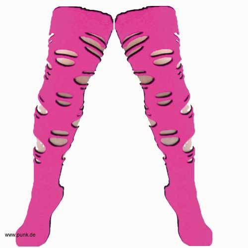 Poizen Industries: Pinke Overknees mit Einschnitten 