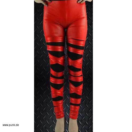 : Rote wet look Leggings geschlitzt