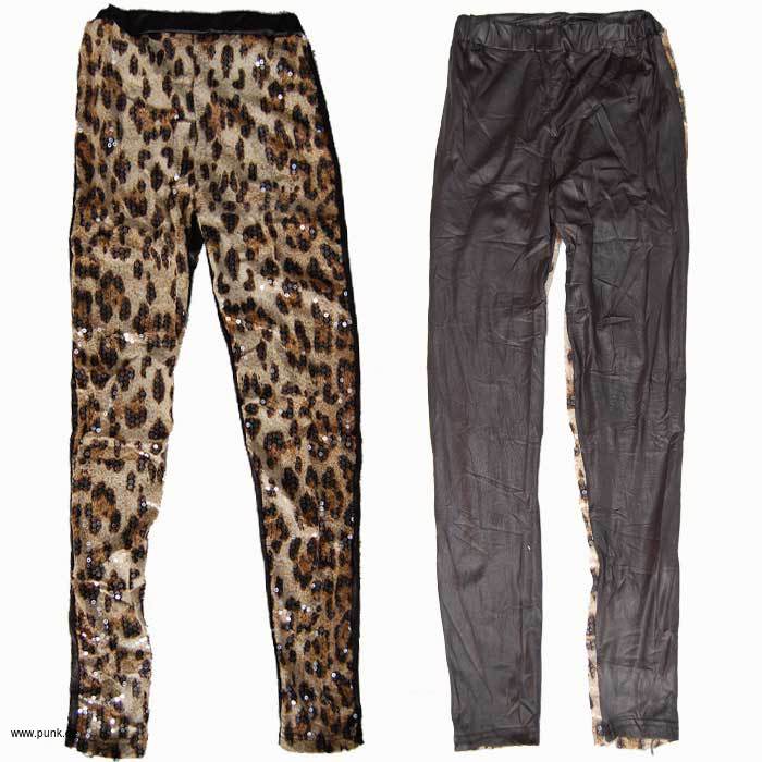 : Wet look Leo Leggings mit Pailetten