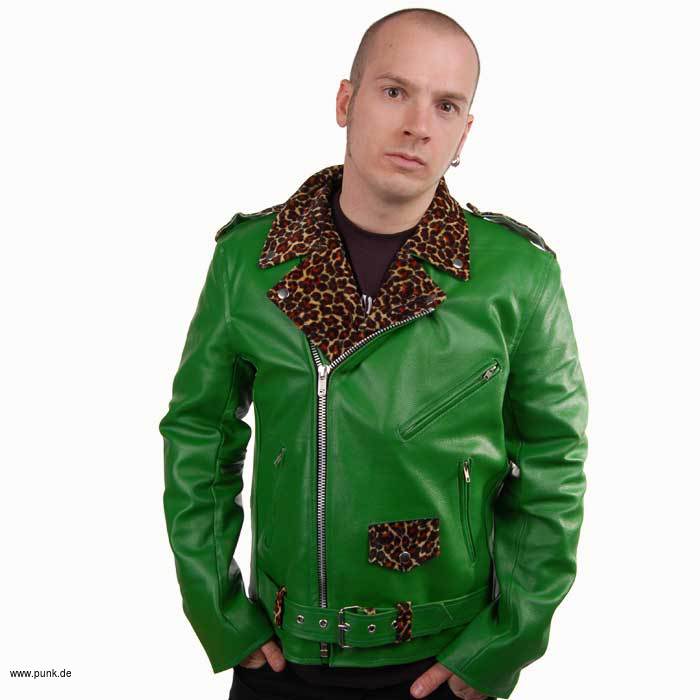 Sexypunk: Lederjacke Tony, grün mit Leoplüsch