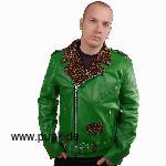 Sexypunk: Lederjacke Tony, grün mit Leoplüsch