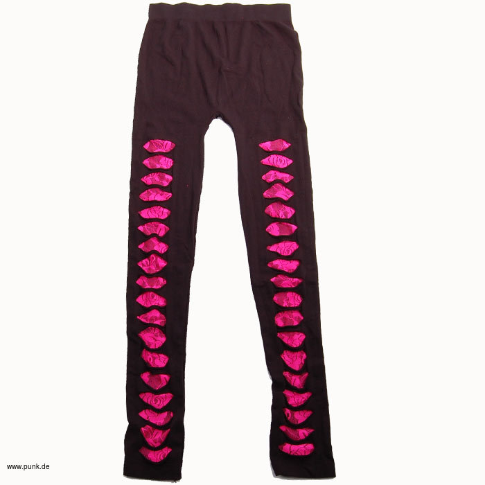 : Gelöcherte Leggings, rosa Spitze