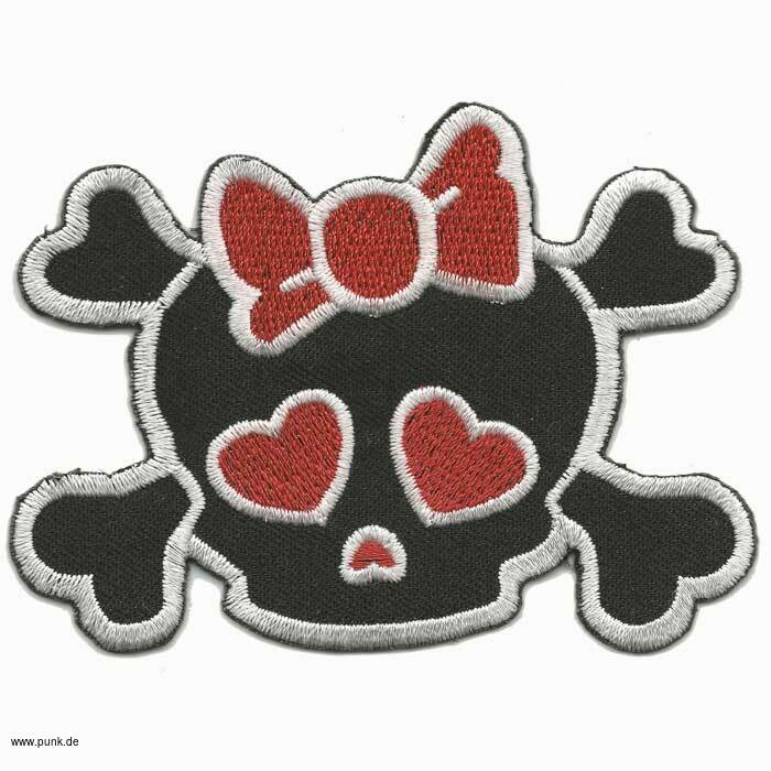 : Girlie Skull Totenkopf Aufnäher, schwarz rot