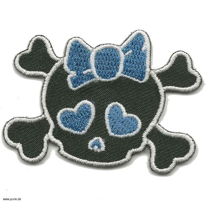 : Kleiner Girlie Skull Totenkopf Aufnäher, schwarz-blau