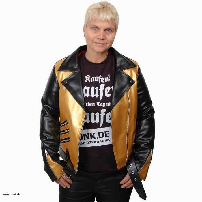 Sexypunk: Kunstlederjacke gold schwarz mit Zippern