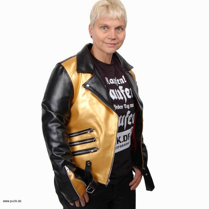 Sexypunk: Kunstlederjacke gold schwarz mit Zippern