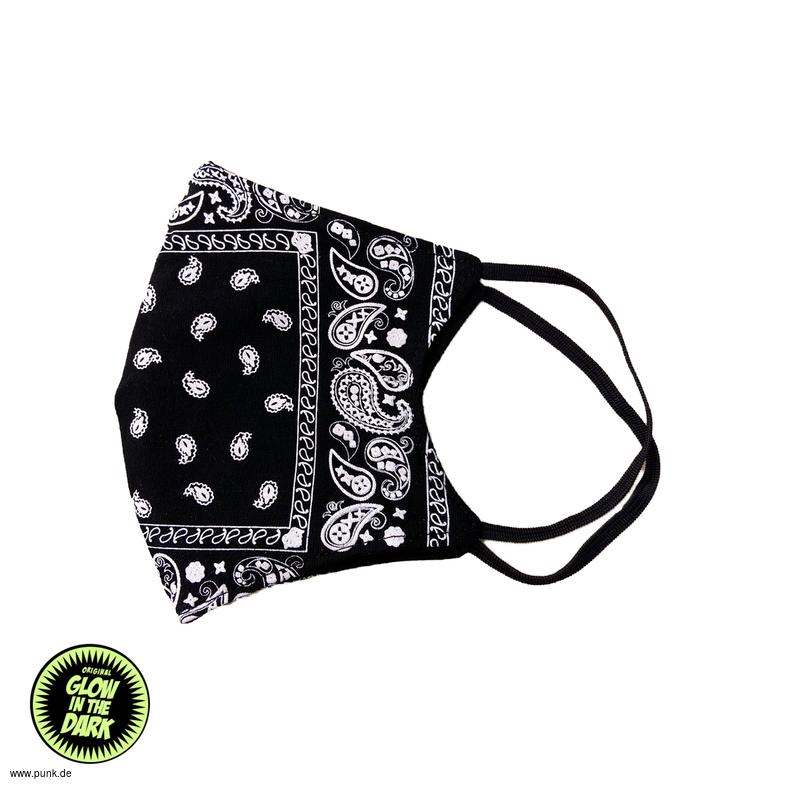 : Maske im Paisley Style, schwarz, glow in the dark