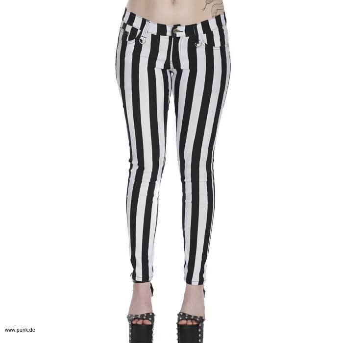 Banned: Schwarz weiß gestreifte Skinny Pants
