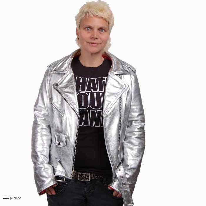 Sexypunk: Silberfarbene Ladies Lederjacke, de luxe