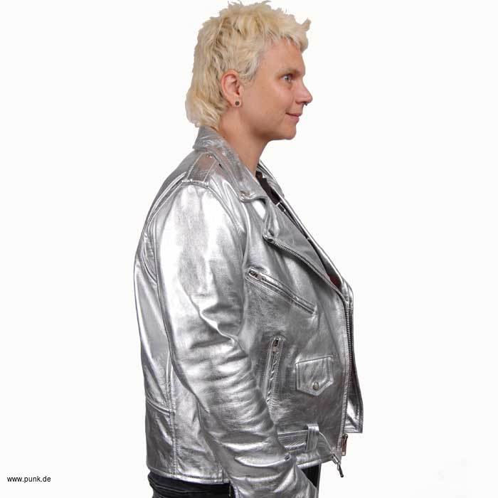 Sexypunk: Silberfarbene Ladies Lederjacke, de luxe