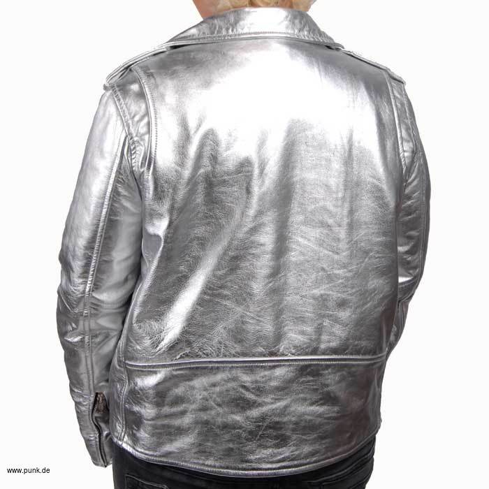 Sexypunk: Silberfarbene Ladies Lederjacke, de luxe