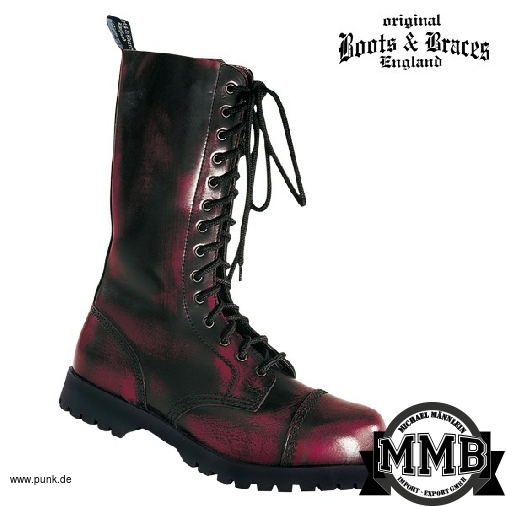 Boots and Braces: Stiefel 14 Loch burgundy rub off mit Stahlkappen