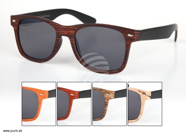 : Wayfarer Sonnenbrille,Holz Look, schwarze Bügel
