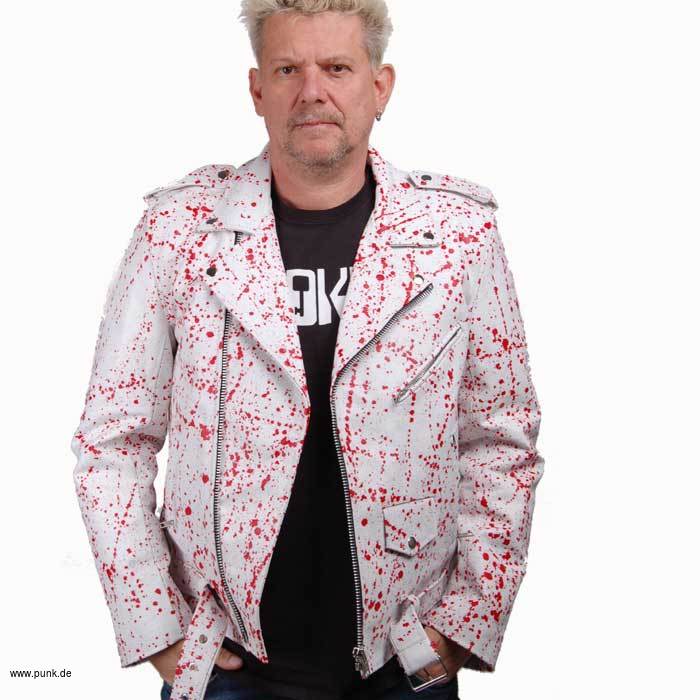 Sexypunk: Weiße de luxeLederjacke, mit roten Blutspritzern