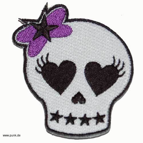 Sexypunk: Gestickter Aufnäher: Herzchenaugen-Skull