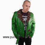 Sexypunk: Lederjacke Tony, grün mit Leoplüsch