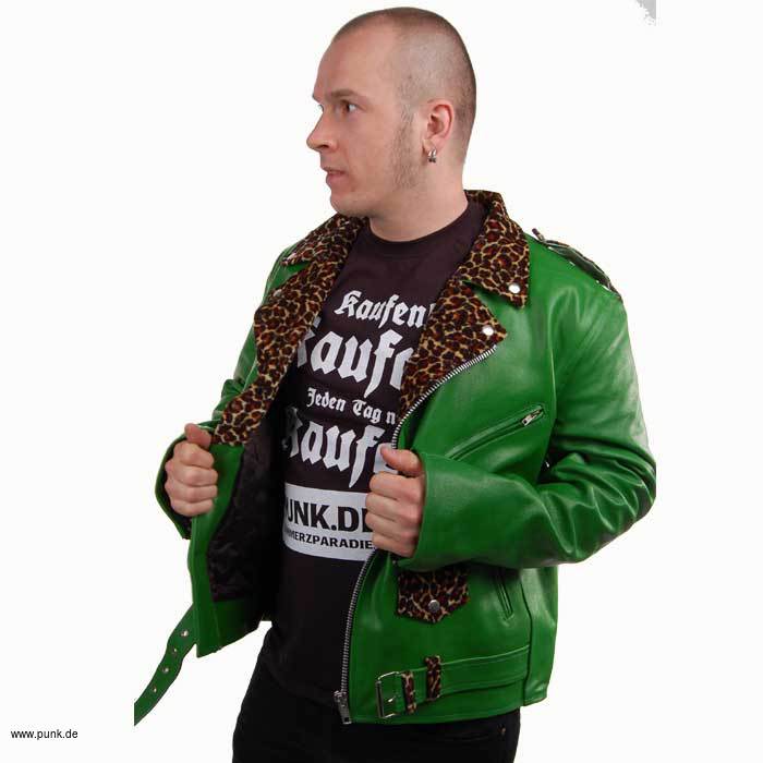 Sexypunk: Lederjacke Tony, grün mit Leoplüsch