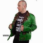 Sexypunk: Lederjacke Tony, grün mit Leoplüsch