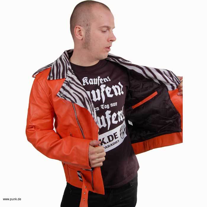 Sexypunk: Lederjacke, orange Zebrakragen