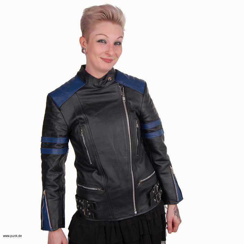 Sexypunk: Girlie Retro Lederjacke, schwarz-blau