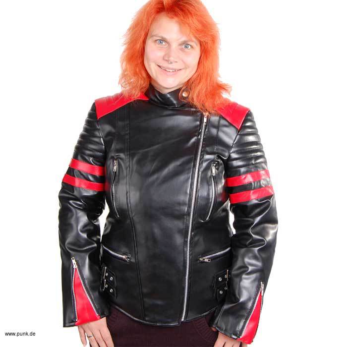 Sexypunk: Girlie Retro Kunstlederjacke, schwarz-rot (Vegan)