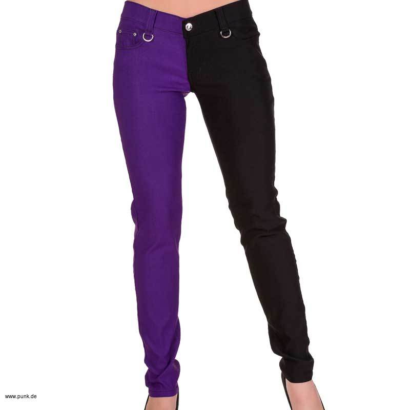 Banned: Skinny pants, halb schwarz halb lila